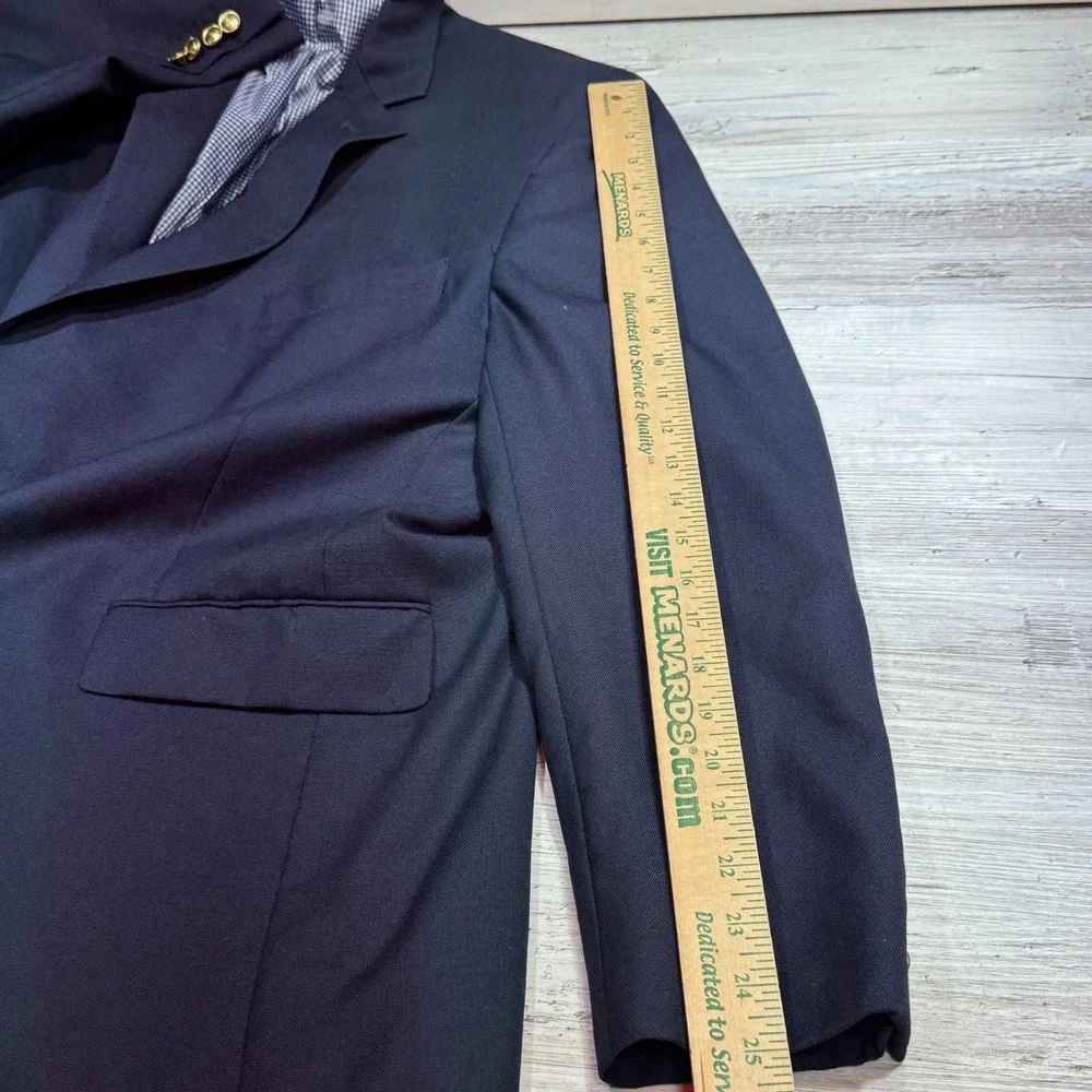 Stafford 48R Navy‎ Blue Gold Buttons Blazer Jacket Sport Suit Coat Wool Gingham